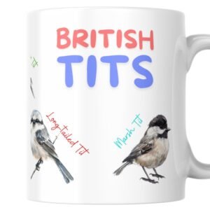 Colourful bird watching gift mug British tits