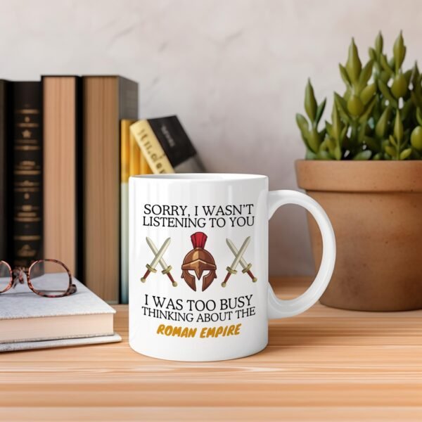 Thinking About The Roman Empire Mug Gift - Bronze Forward Helmet & Swords - Image 4