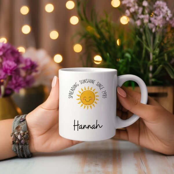 40th birthday gift joyful sunshine mug held in hands