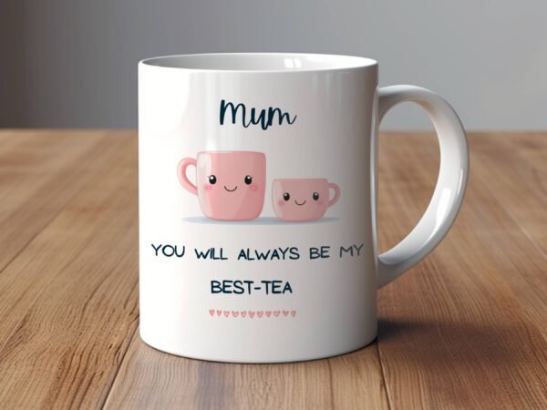 gift for mum mug on wooden surface with grey background