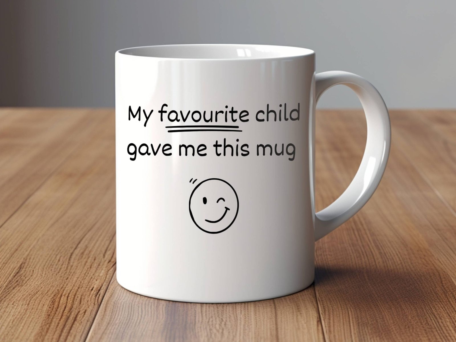 gift for parent mug on wooden surface with grey background